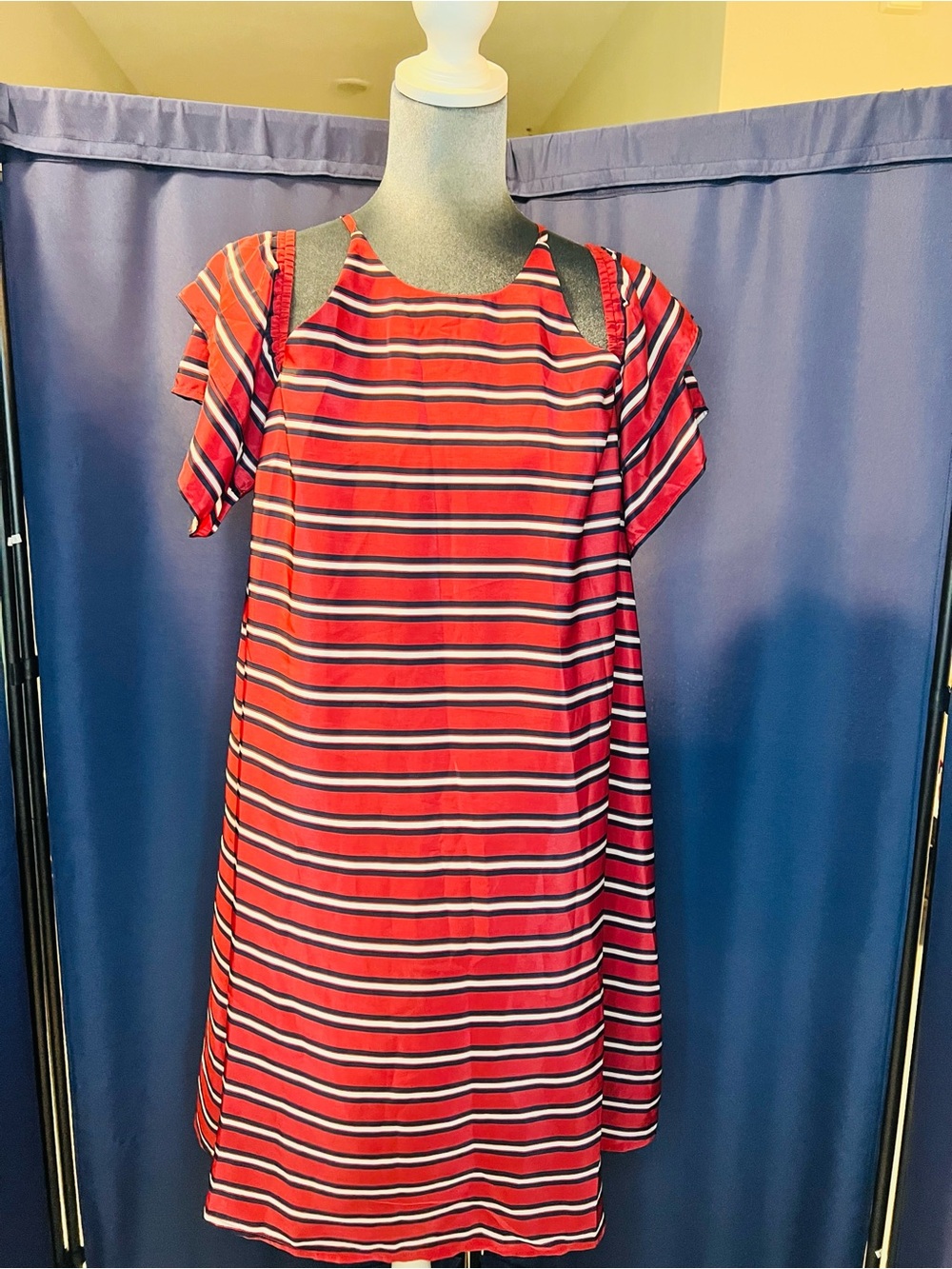 Sugarlips Red and White Striped Cold-Shoulder Dress